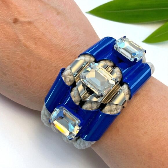 nOir Statement Blue & Crystal Rope Cuff Bracelet - Picture 4 of 8